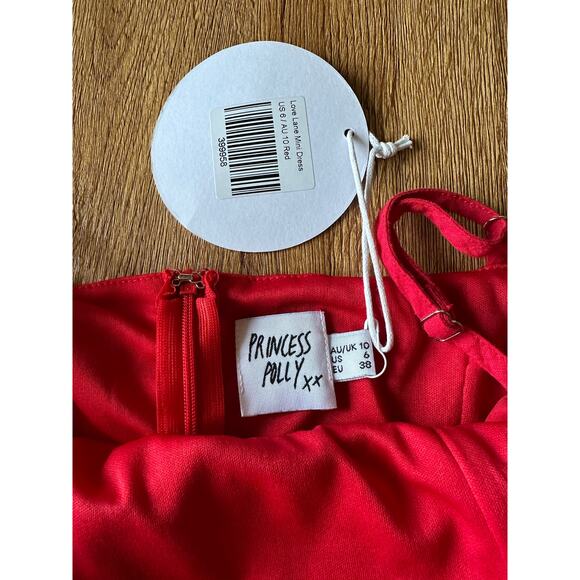 Princess Polly Love Lane Red Linen Mini Wrap Dress Size 6 NWT - Picture 2 of 7